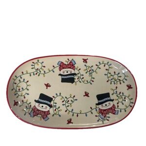 Temptations by Tara 12.5" Oval Platter Tray Winter Whimsy Mr. Bojingles Snowman